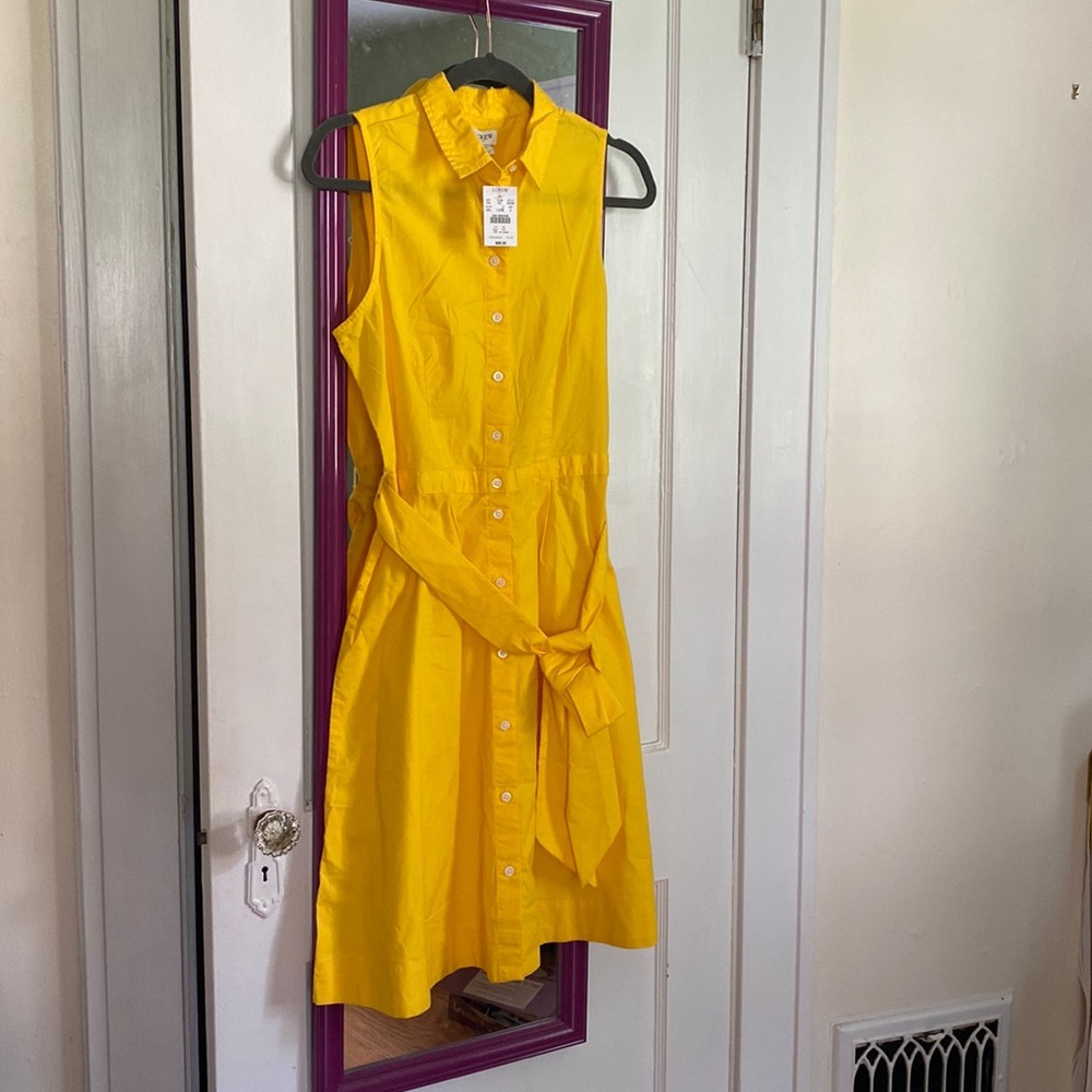J. Crew Sleeveless Yellow Button-Front Tie-Waist Dress
